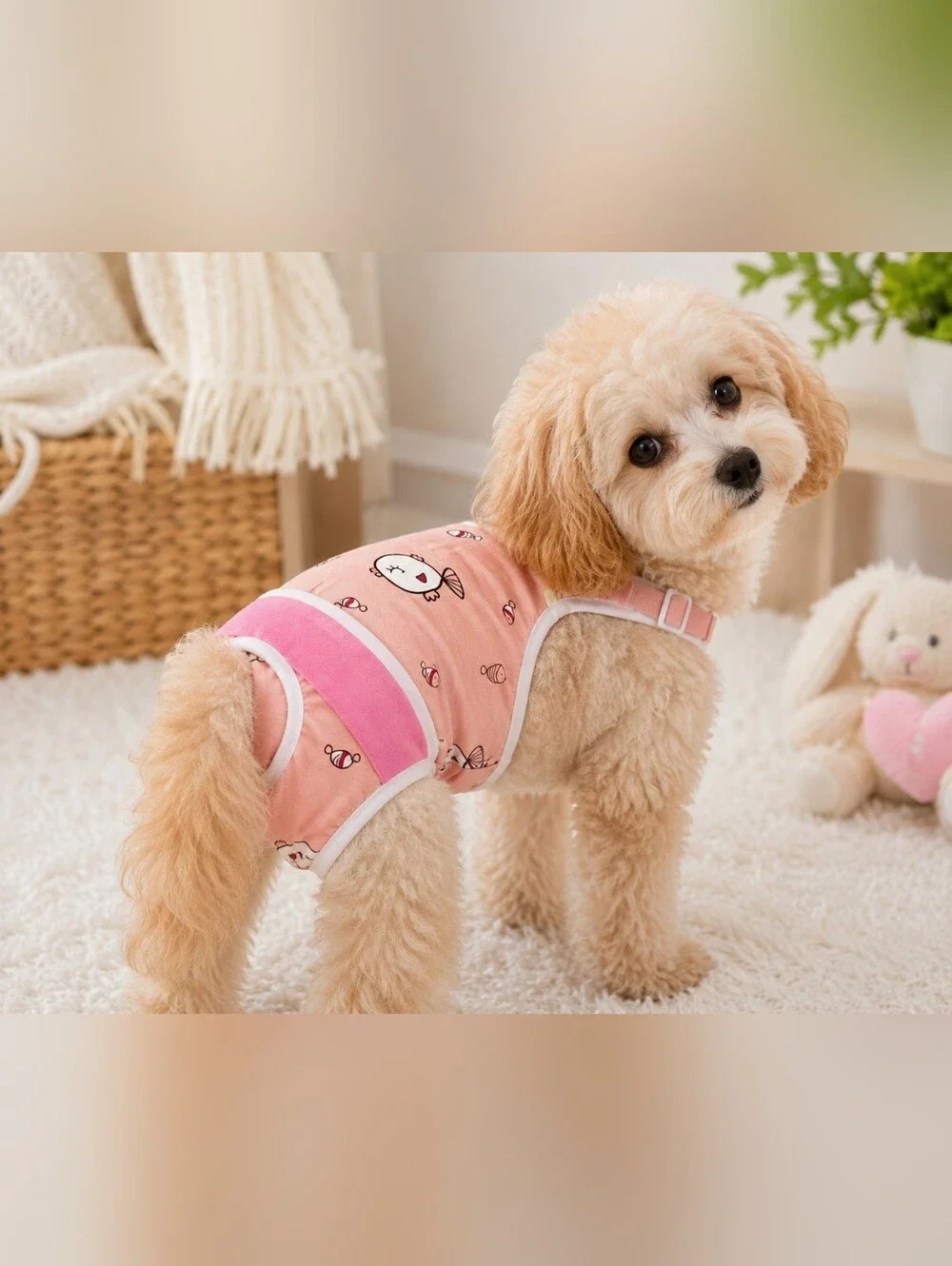 Pink Reusable Female Dog Diaper Size L Washable Leak Proof Puppy Pet Diaper